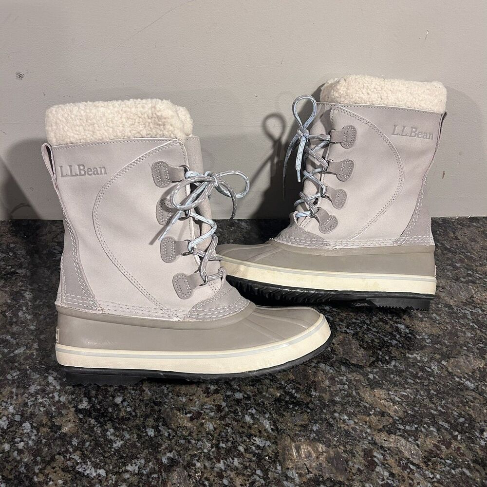 L.L. Bean Gray Blue Suede Insulated Lace Up Duck Snow Boots Women's Size 7